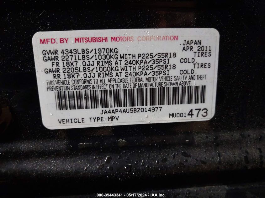 2011 Mitsubishi Outlander Sport Se VIN: JA4AP4AU5BZ014977 Lot: 39443341