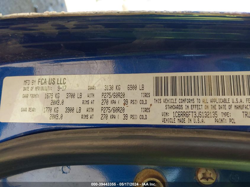 2018 Ram 1500 Express Quad Cab 4X2 6'4 Box VIN: 1C6RR6FT3JS132135 Lot: 39443355