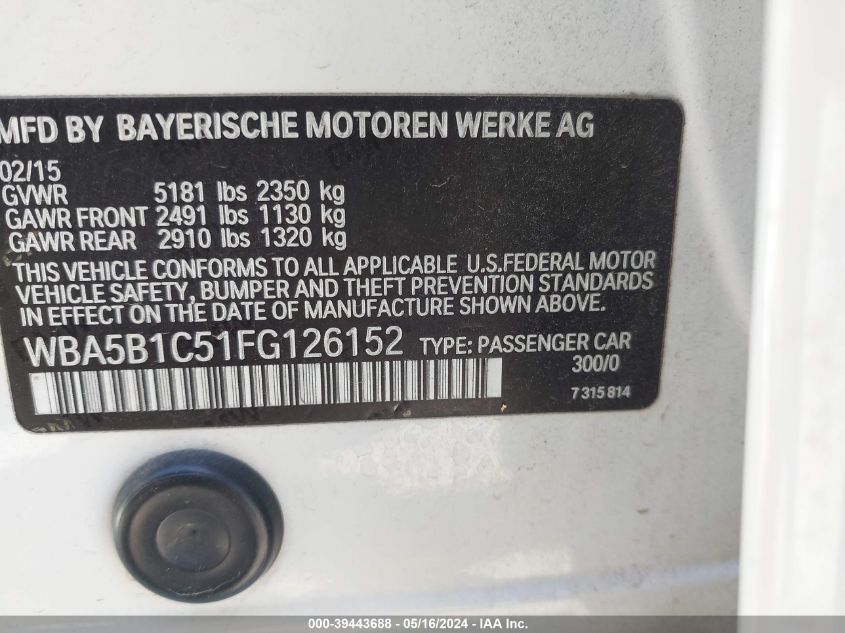2015 BMW 535I - WBA5B1C51FG126152