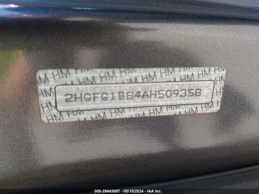 2010 Honda Civic Ex VIN: 2HGFG1B84AH509358 Lot: 39443697