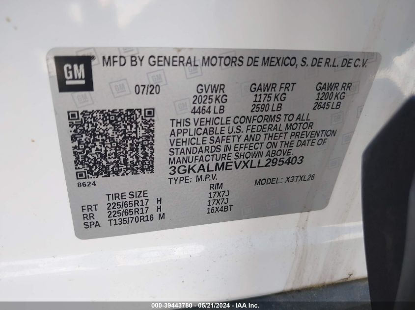 2020 GMC Terrain Fwd Sle VIN: 3GKALMEVXLL295403 Lot: 39443780