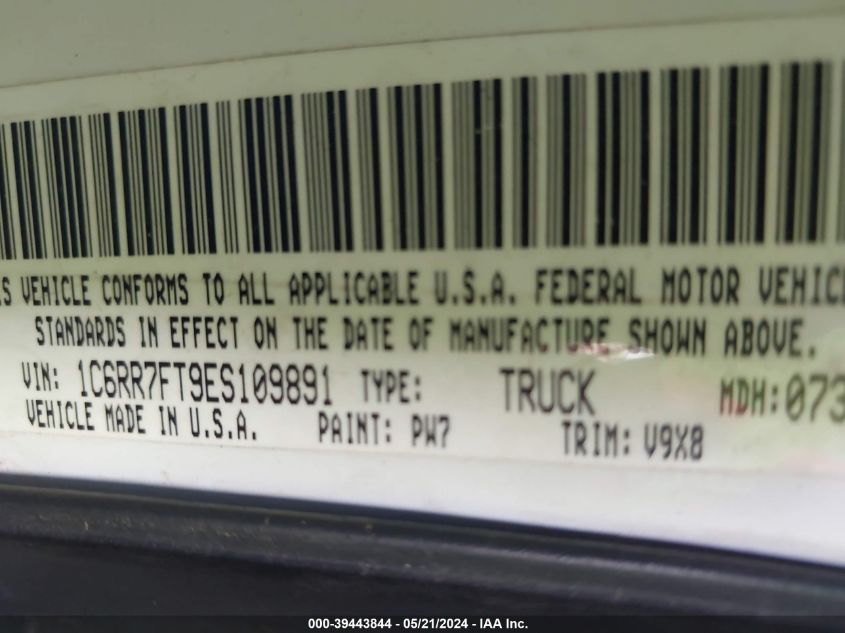 2014 Ram 1500 Express VIN: 1C6RR7FT9ES109891 Lot: 39443844