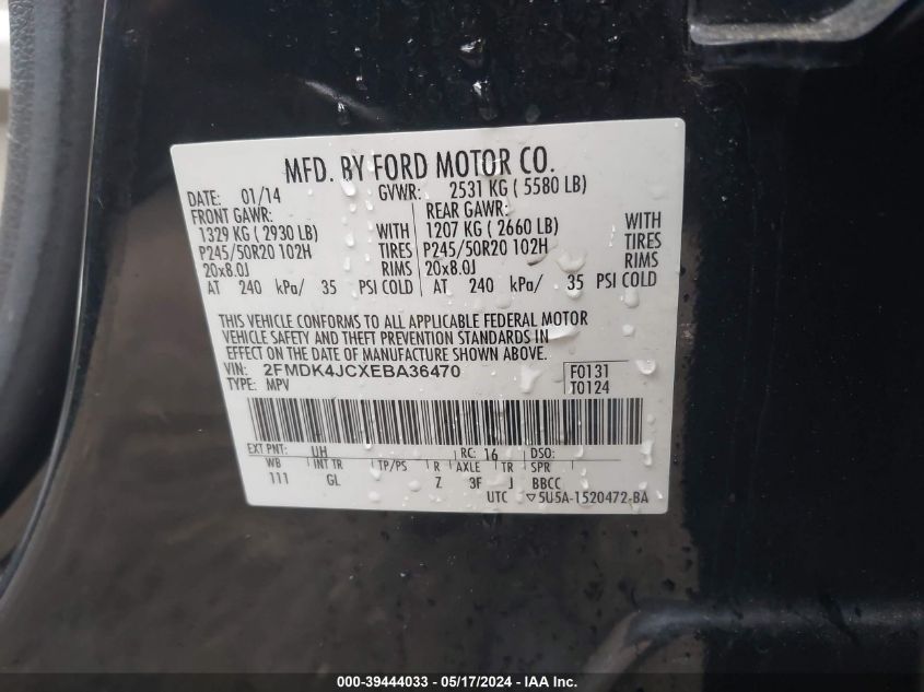 2014 Ford Edge Sel VIN: 2FMDK4JCXEBA36470 Lot: 39444033