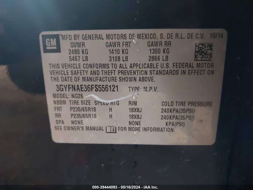 2015 Cadillac Srx Standard VIN: 3GYFNAE36FS556121 Lot: 39444093