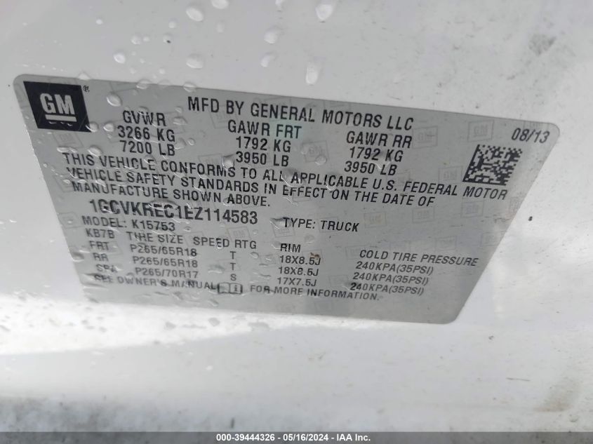 2014 Chevrolet Silverado 1500 1Lt VIN: 1GCVKREC1EZ114583 Lot: 39444326