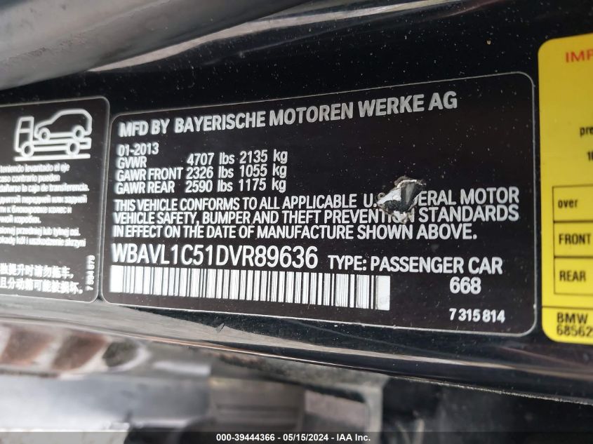 2013 BMW X1 xDrive28I VIN: WBAVL1C51DVR89636 Lot: 39444366