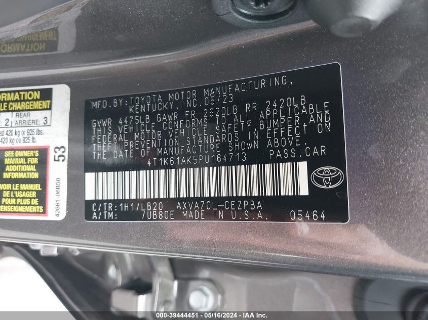 4T1K61AK5PU164713 2023 Toyota Camry Xse