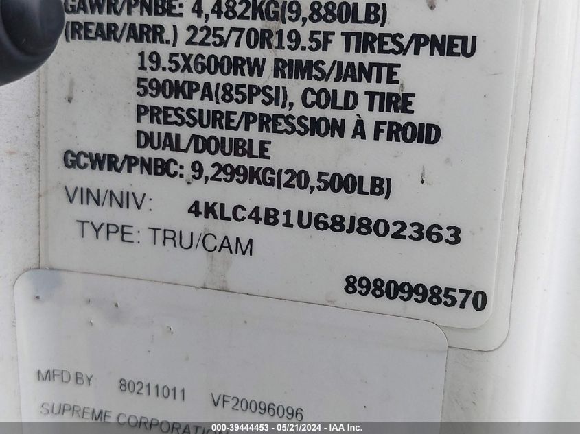 2008 Isuzu Npr VIN: 4KLC4B1U68J802363 Lot: 39444453