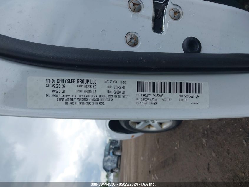 2010 Dodge Challenger Se VIN: 2B3CJ4DV1AH322992 Lot: 39444536