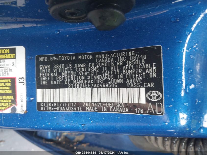 2010 Toyota Corolla S VIN: 2T1BU4EE7AC469506 Lot: 39444544