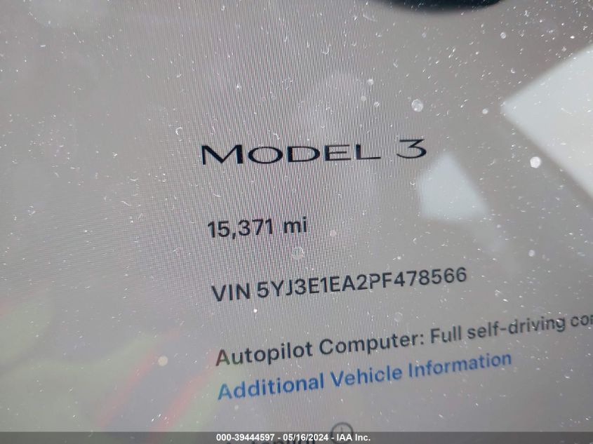 2023 TESLA MODEL 3 REAR-WHEEL DRIVE - 5YJ3E1EA2PF478566