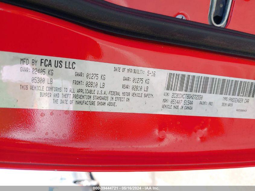 2016 Dodge Charger R/T VIN: 2C3CDXCT8GH272550 Lot: 39444721