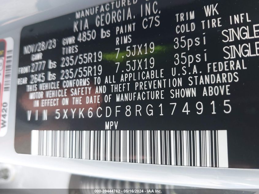 2024 Kia Sportage X-Line VIN: 5XYK6CDF8RG174915 Lot: 39444762