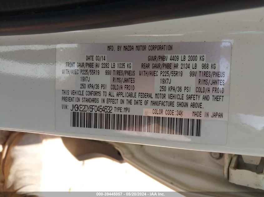 2015 Mazda Cx-5 Grand Touring VIN: JM3KE2DY6F0454632 Lot: 39445057