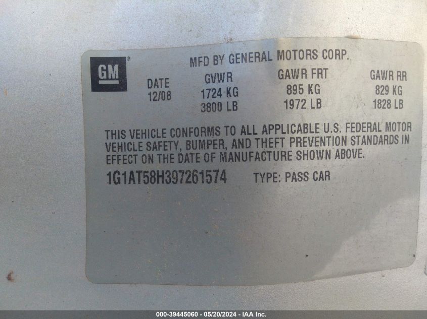 2009 Chevrolet Cobalt Lt VIN: 1G1AT58H397261574 Lot: 39445060