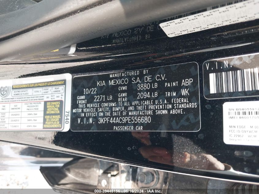 2023 Kia Forte Gt Manual VIN: 3KPF44AC9PE556680 Lot: 39445156