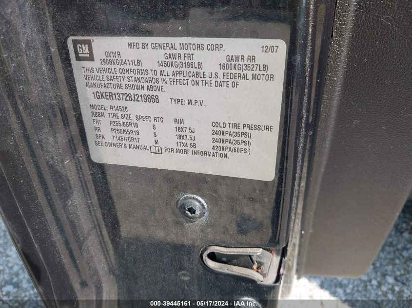 2008 GMC Acadia Sle-1 VIN: 1GKER13728J219868 Lot: 39445161