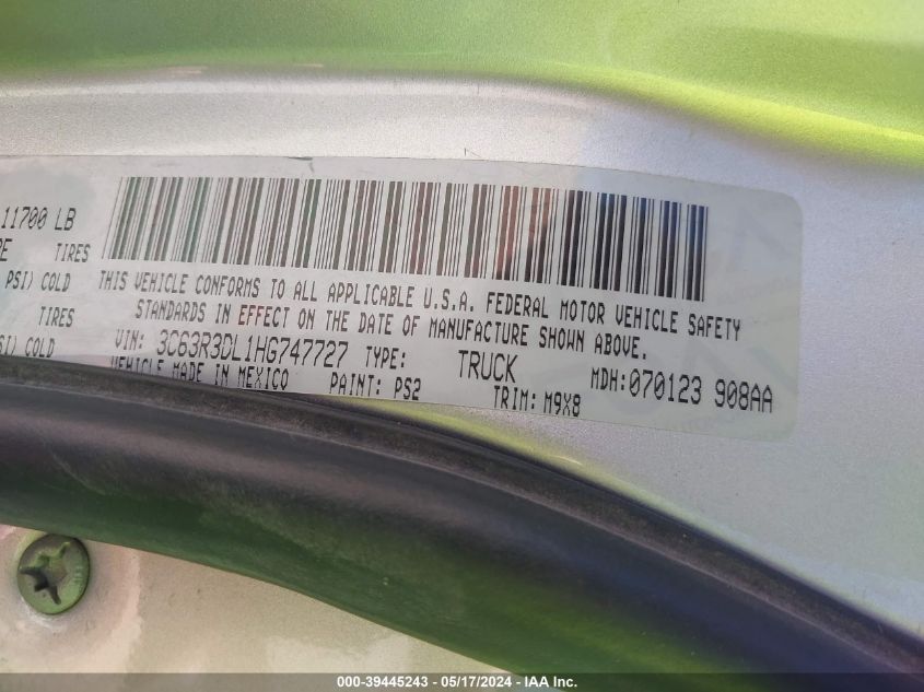 2017 Ram 3500 Big Horn 4X4 6'4 Box VIN: 3C63R3DL1HG747727 Lot: 39445243