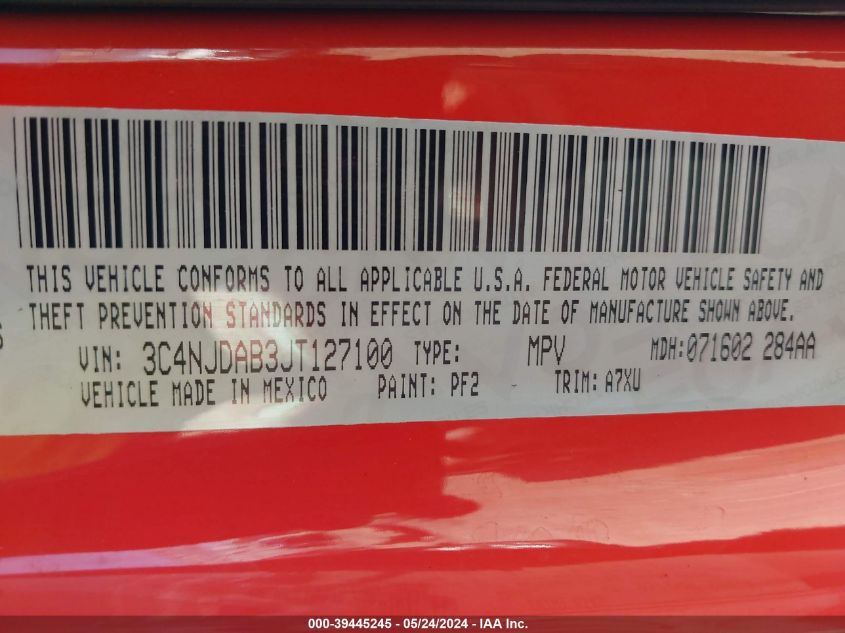 2018 Jeep Compass Sport 4X4 VIN: 3C4NJDAB3JT127100 Lot: 39445245