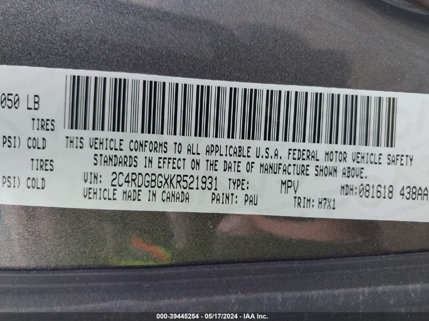 2019 DODGE GRAND CARAVAN SE - 2C4RDGBGXKR521931