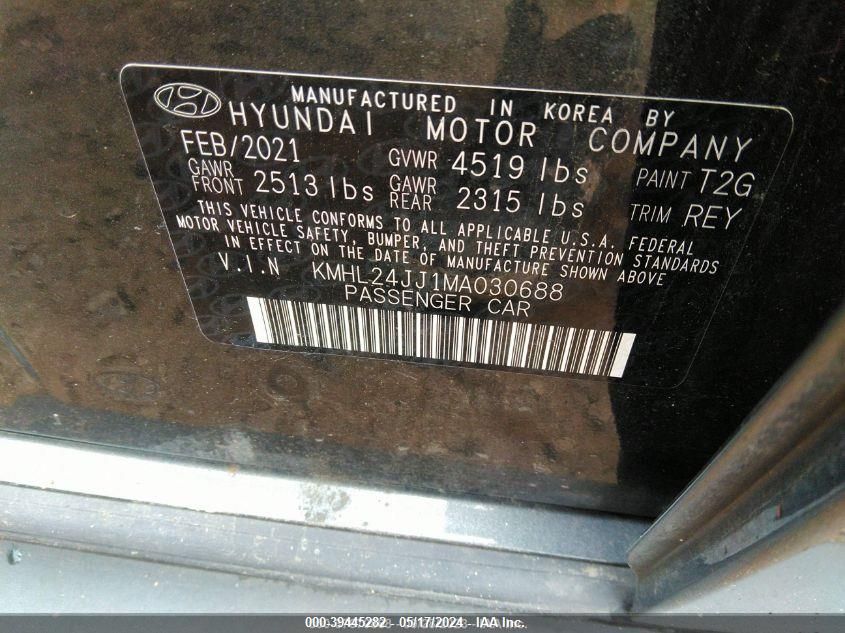 2021 Hyundai Sonata Blue VIN: KMHL24JJ1MA030688 Lot: 39445282