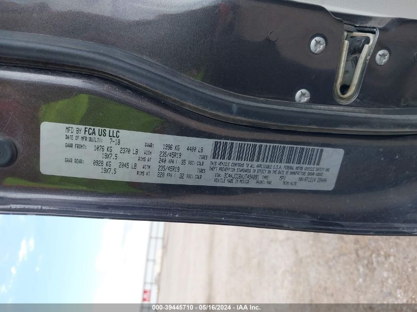 2018 Jeep Compass Limited Fwd VIN: 3C4NJCCBXJT494891 Lot: 39445710