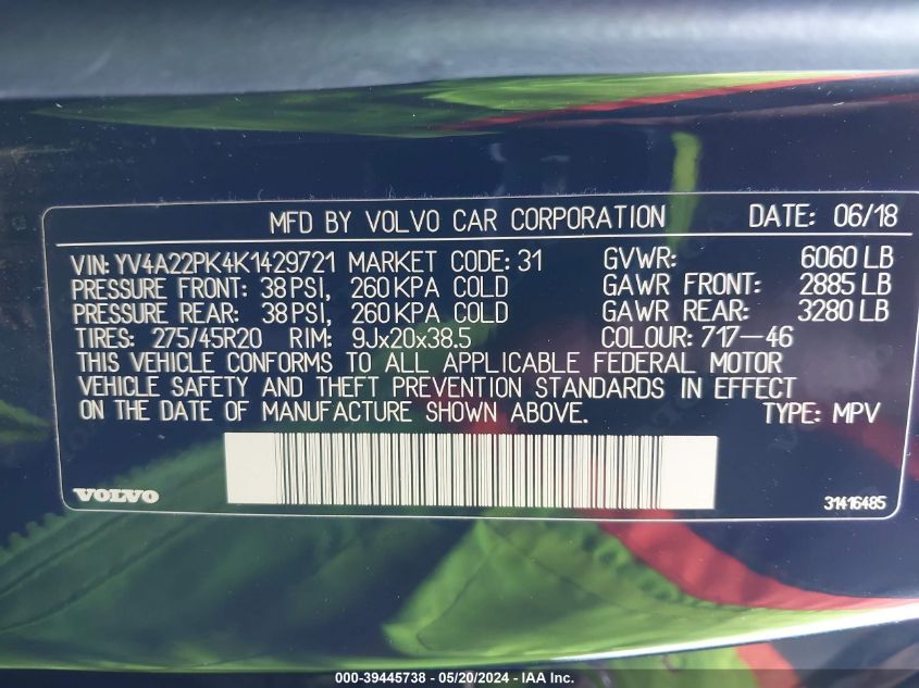 2019 VOLVO XC90 T6 MOMENTUM - YV4A22PK4K1429721