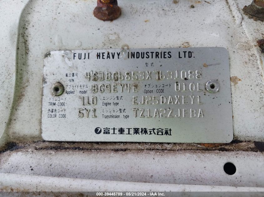 1999 Subaru Legacy 30Th Ann. Outback Ltd./Outback VIN: 4S3BG6853X7631088 Lot: 39445789