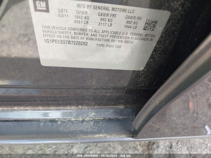 2011 Chevrolet Cruze Lt VIN: 1G1PE5S97B7228282 Lot: 39445908