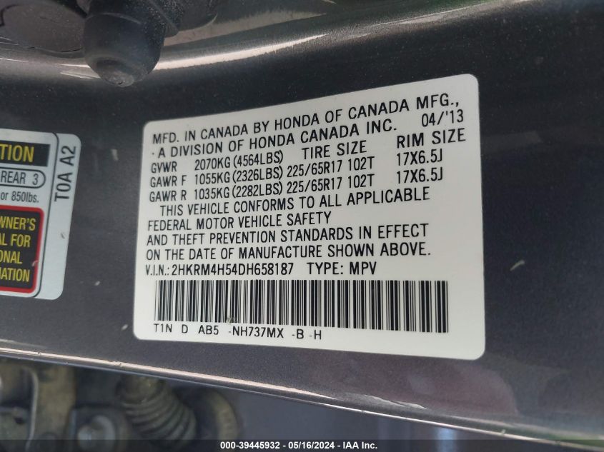 2013 HONDA CR-V EX - 2HKRM4H54DH658187