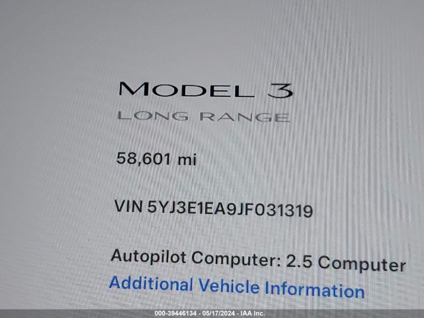 2018 Tesla Model 3 Long Range/Mid Range VIN: 5YJ3E1EA9JF031319 Lot: 39446134