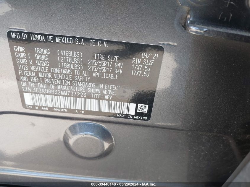 2021 HONDA HR-V LX - 3CZRU6H32MM737226