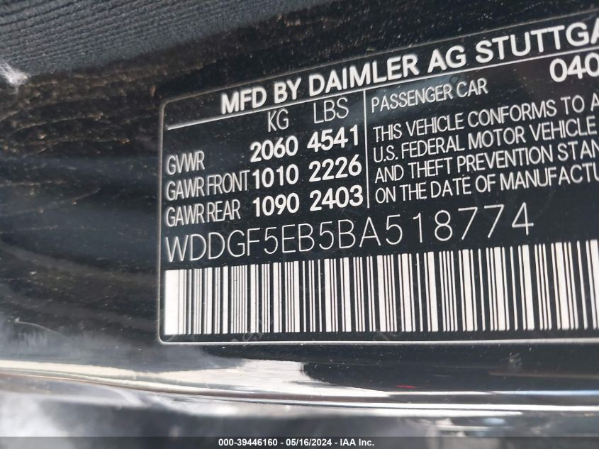 2011 Mercedes-Benz C 300 Luxury/Sport VIN: WDDGF5EB5BA518774 Lot: 39446160