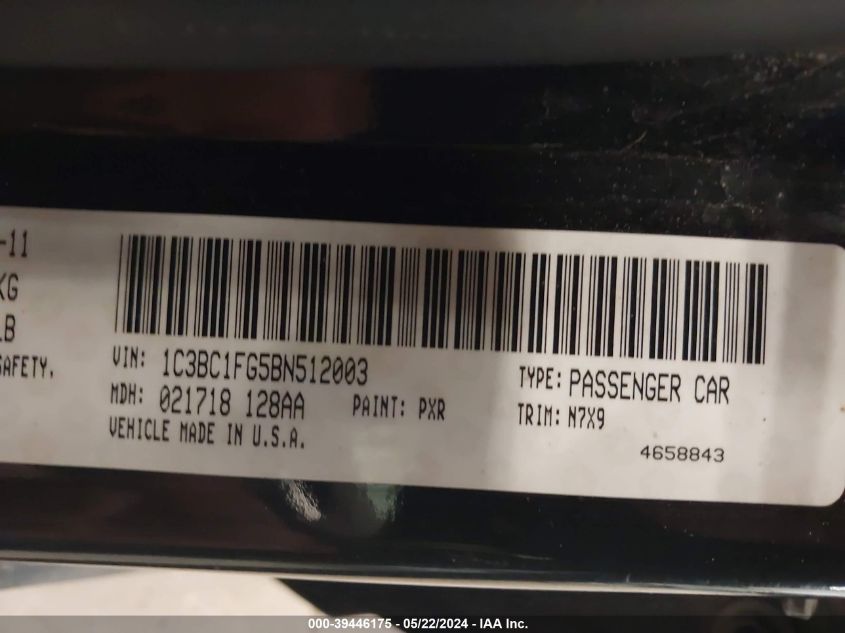 2011 Chrysler 200 Touring VIN: 1C3BC1FG5BN512003 Lot: 39446175