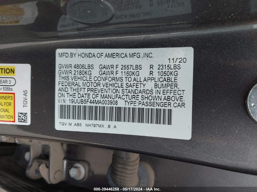 19UUB5F44MA003908 2021 Acura Tlx Technology Package