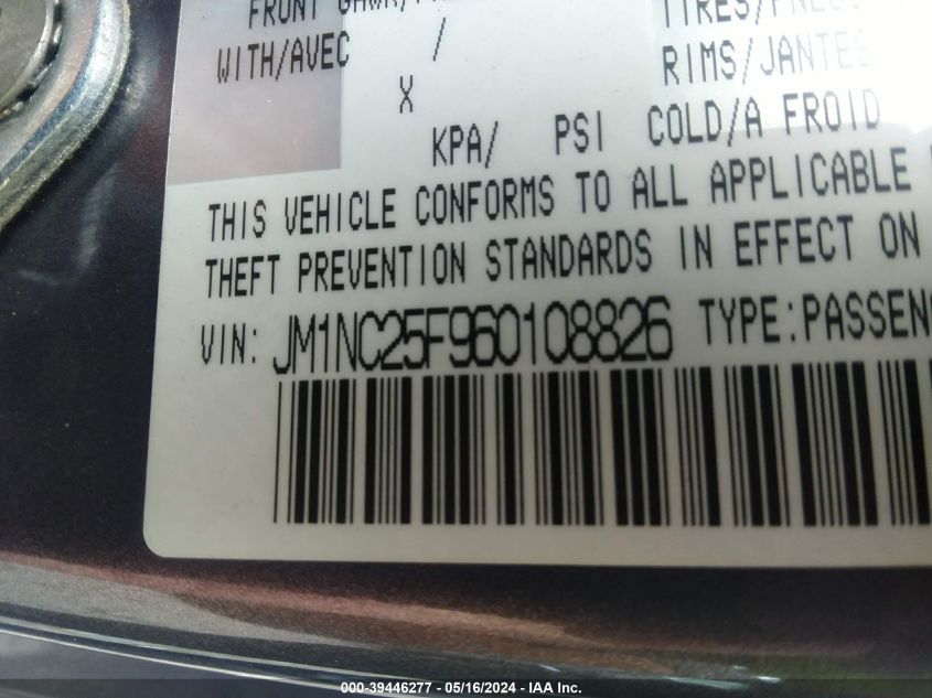 2006 Mazda Mx-5 Grand Touring VIN: JM1NC25F960108826 Lot: 39446277