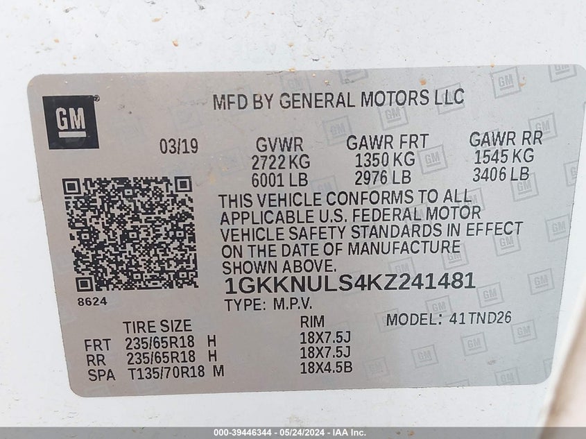 2019 GMC ACADIA SLT-1 - 1GKKNULS4KZ241481