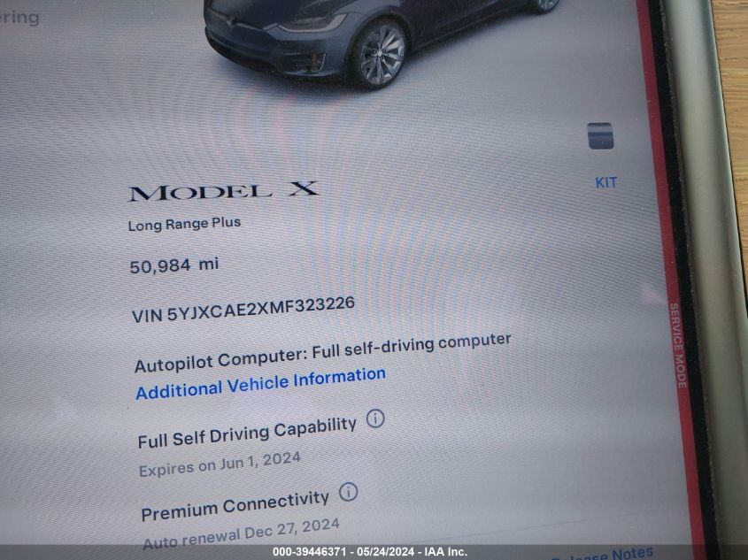 2021 Tesla Model X Long Range Dual Motor All-Wheel Drive/Long Range Plus Dual Motor All-Wheel Drive VIN: 5YJXCAE2XMF323226 Lot: 39446371