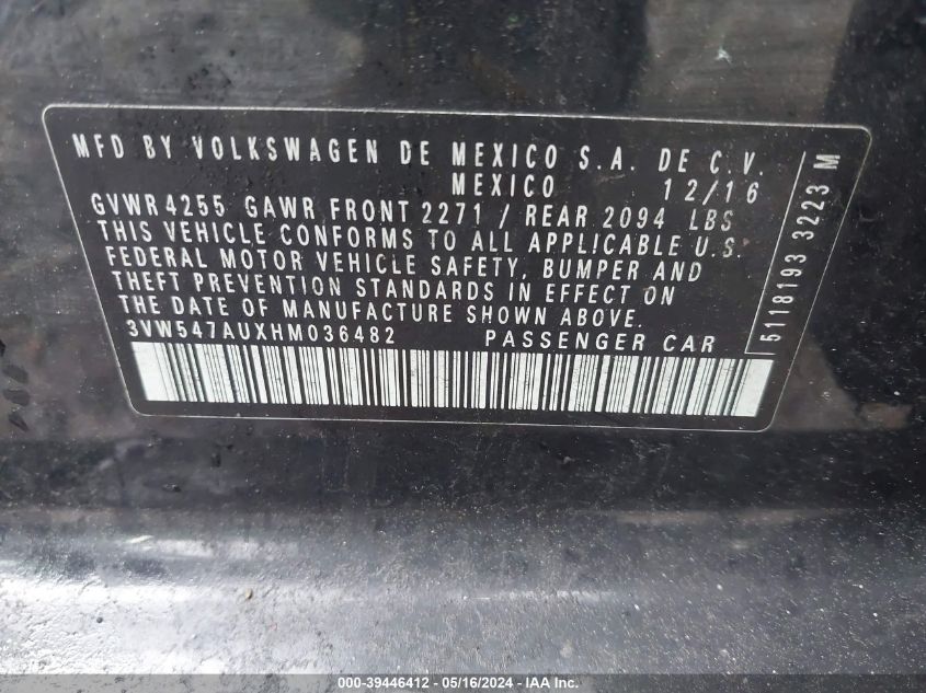 2017 Volkswagen Golf Gti Autobahn 4-Door/S 4-Door/Se 4-Door/Sport 4-Door VIN: 3VW547AUXHM036482 Lot: 39446412