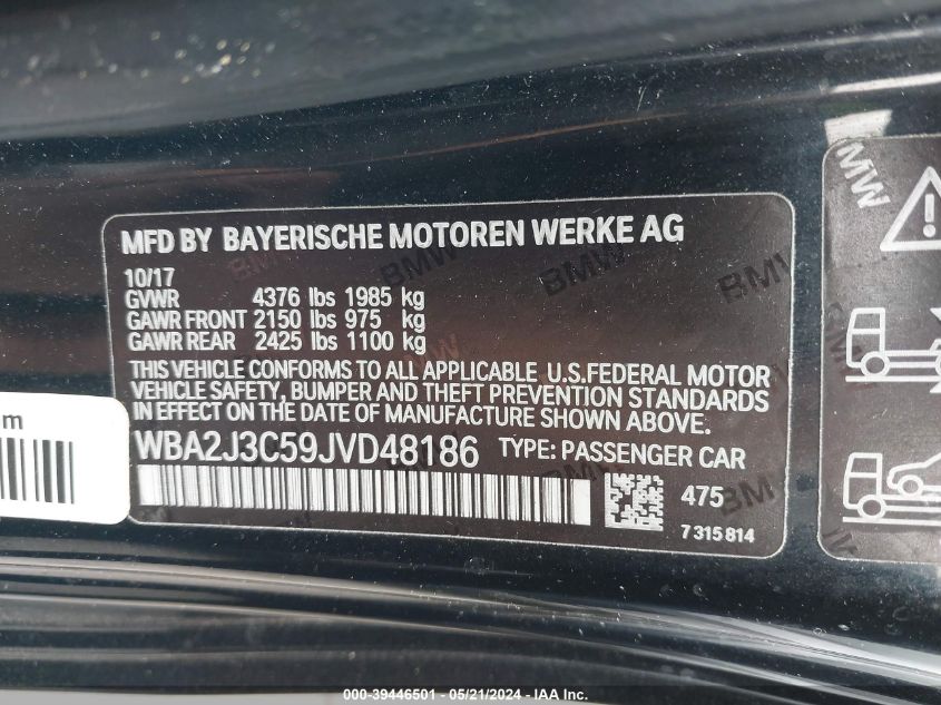 2018 BMW 230I xDrive VIN: WBA2J3C59JVD48186 Lot: 39446501