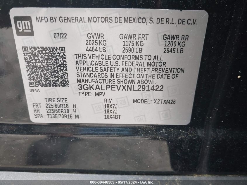 2022 GMC Terrain Fwd Slt VIN: 3GKALPEVXNL291422 Lot: 39446509