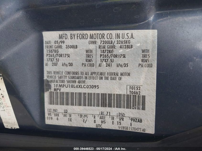 1999 Ford Expedition Eddie Bauer/Xlt VIN: 1FMPU18L4XLC03095 Lot: 39446523