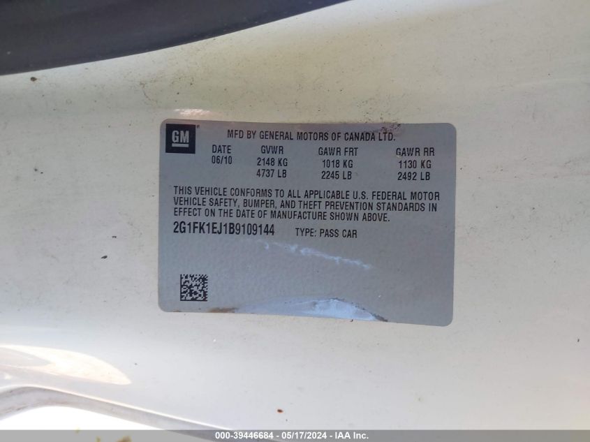 2011 Chevrolet Camaro 2Ss VIN: 2G1FK1EJ1B9109144 Lot: 39446684