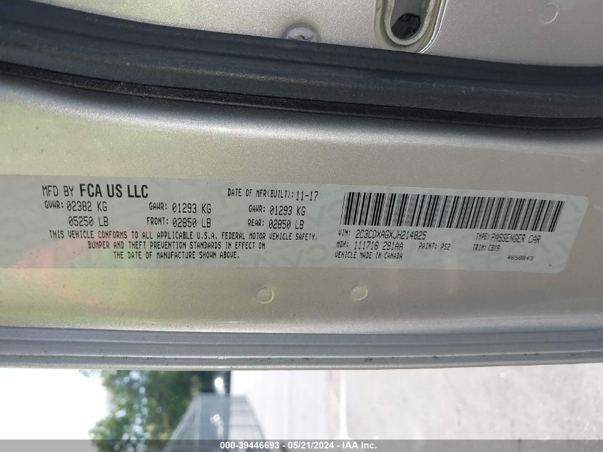 2018 Dodge Charger Police Rwd VIN: 2C3CDXAGXJH214825 Lot: 39446693