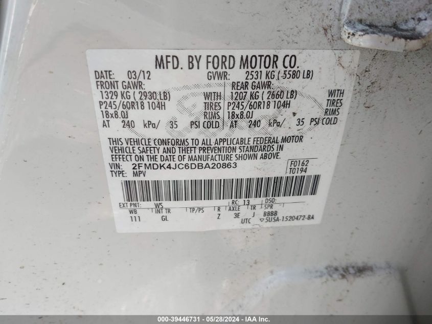 2013 FORD EDGE SEL - 2FMDK4JC6DBA20863