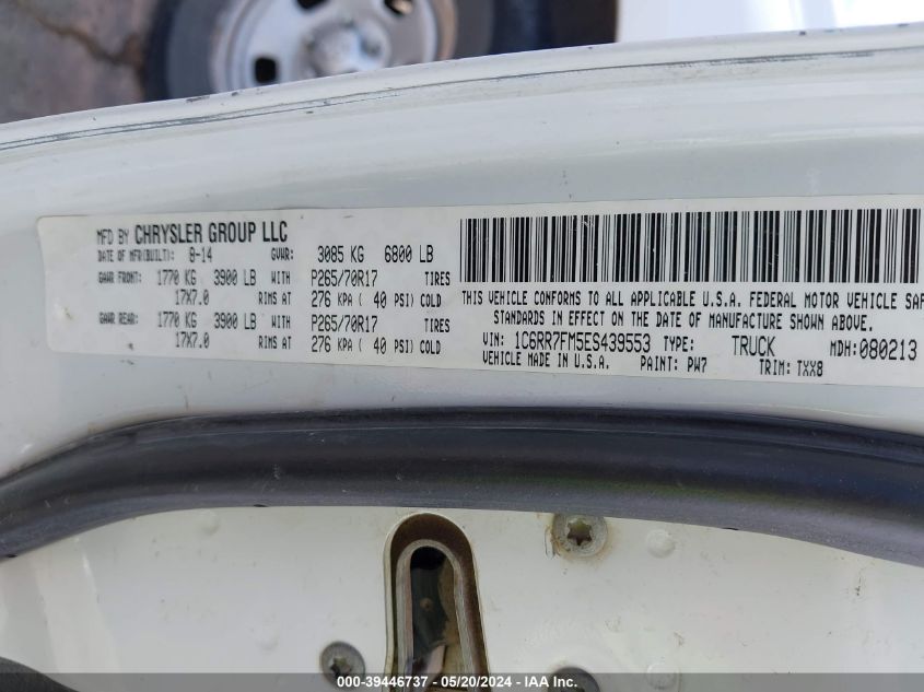 2014 Ram 1500 Tradesman VIN: 1C6RR7FM5ES439553 Lot: 39446737