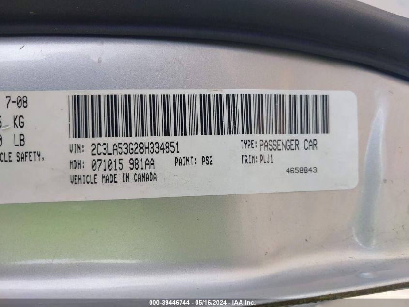 2008 Chrysler 300 Touring VIN: 2C3LA53G28H334851 Lot: 39446744