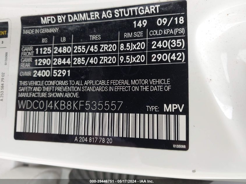 2019 Mercedes-Benz Glc 300 Coupe 4Matic VIN: WDC0J4KB8KF535557 Lot: 39446751