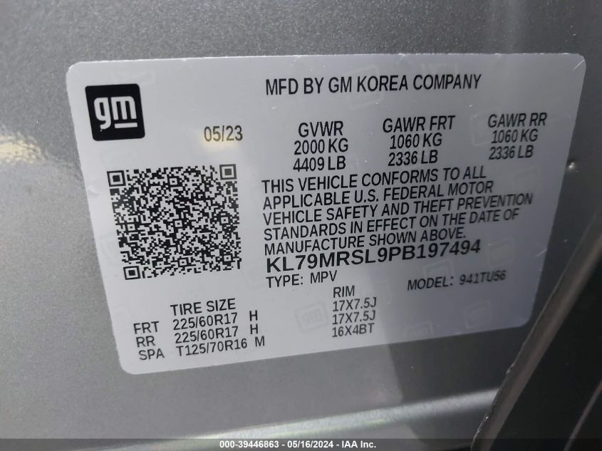 2023 Chevrolet Trailblazer Awd Lt VIN: KL79MRSL9PB197494 Lot: 39446863
