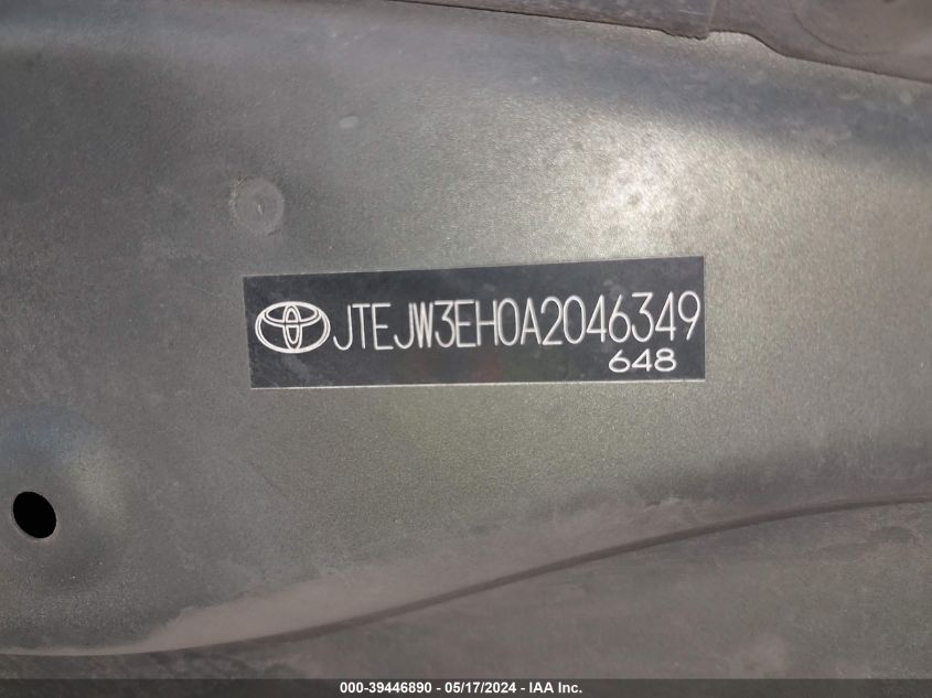 2010 Toyota Highlander Hybrid Limited V6 VIN: JTEJW3EH0A2046349 Lot: 39446890